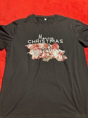 Merry Christmas Black Graphic Tee with Gnome Trio Women’s size XL New